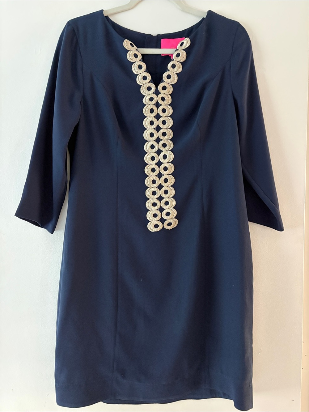 Lilly Pulitzer Navy Dress with Cream Decorative Trim-8 like New_